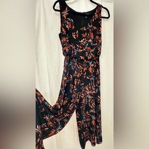 Cynthia Rowley Black Jumpsuit with Orange and Red Floral Design